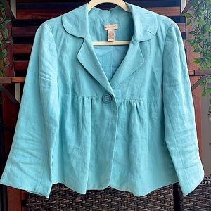 Anthropologie Elevenses teal linen peplum jacket